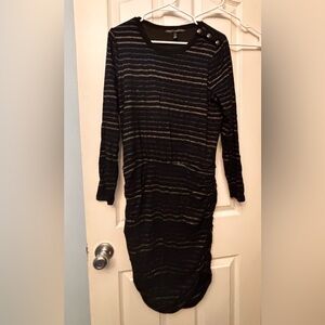 White House Black Market Black and Gray Striped Long Sleeve Dress